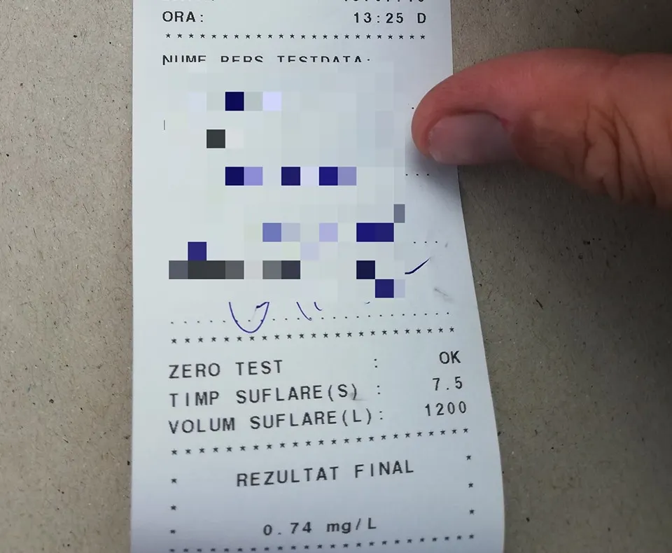 Prins de polițiștii din Bacău cu 0,74 mg/l alcool pur în aerul expirat (foto) după ce a ieșit din benzinărie și a făcut o depășire periculoasă