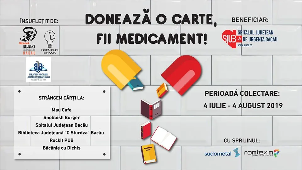 ,,Donează o carte, fii medicament”. Băcăuanii sunt invitaţi să doneze cărţi pentru biblioteca Spitalului Judeţean