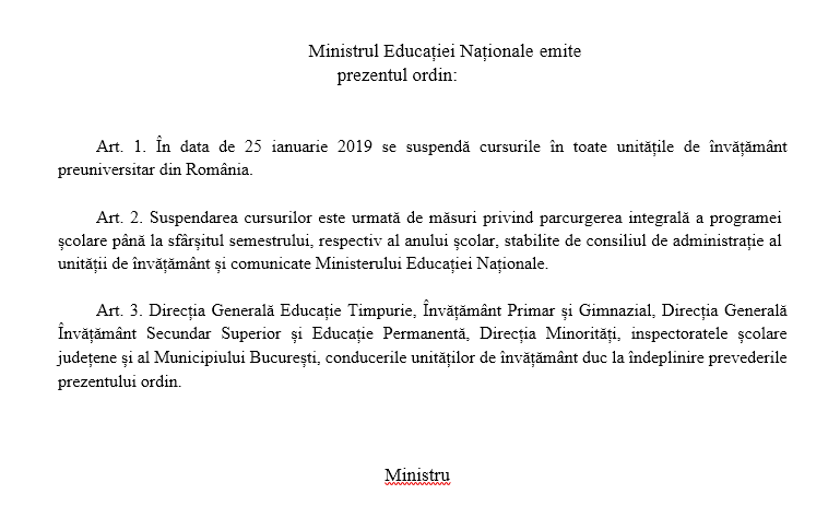Cursuri suspendate în școli și vineri, 25 ianuarie