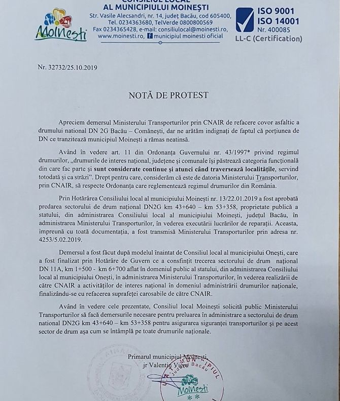 Autoritățile din Moinești trag de urechi conducerea Ministerului Transporturilor pentru că a lăsat de izbeliște un important sector de drum național