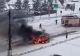 Incendiu violent pe o șosea din Giurgiu.  O mașină a fost mistuită de flăcări